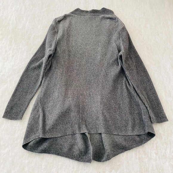 Chico's Womens Gray Ribbed Knit Open Waterfall Front Cardigan Sweater Sz 2 US L - Picture 2 of 11
